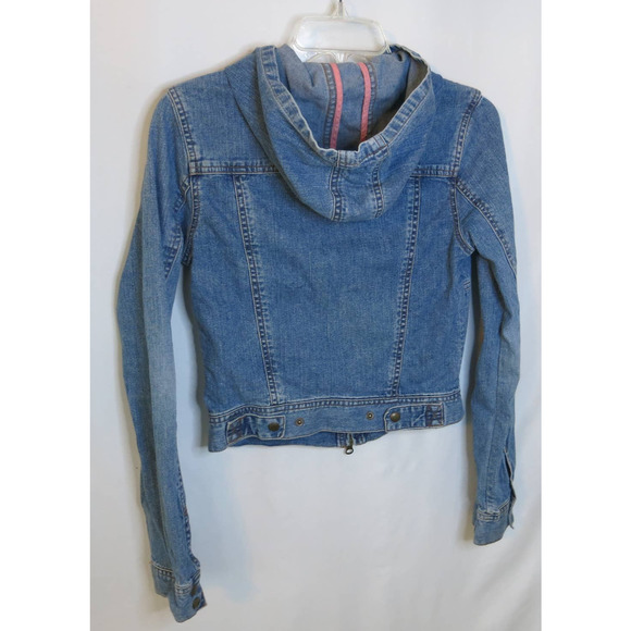 ABERCROMBIE Hooded Jean Jacket Size XL Girls Zipper Pockets Denim Blue - Picture 9 of 14